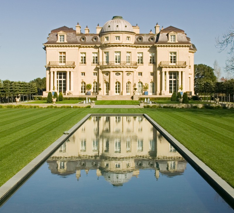 Exterior and reflecting pool of Carolands.