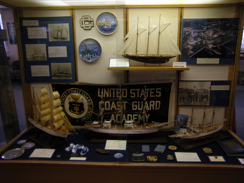Model ships and artifacts on display.