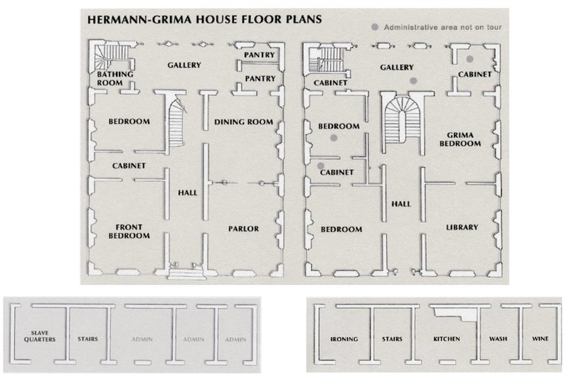 The Hermann-Grima House's floor plan, to include slave quarters and stable.