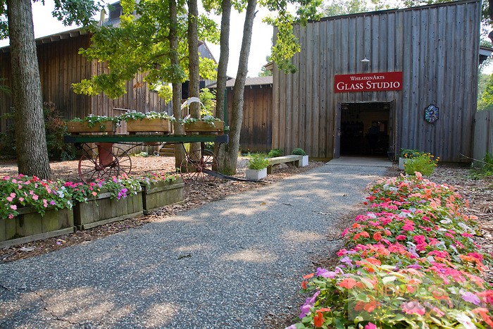 The glass studio, in which visitors can see artists make glass art