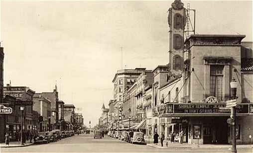 Scene of Downtown Boise, including the Ada Theatre, in 1937