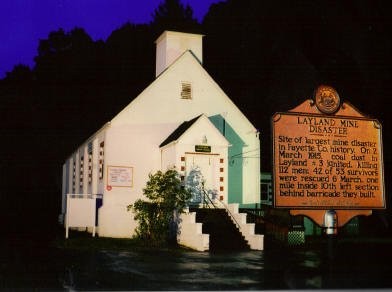 Historical Marker and Layland Church.