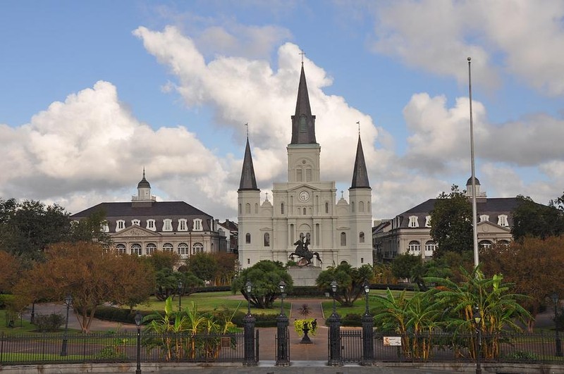 Jackson Square with St. Louis Cathedral in the background.