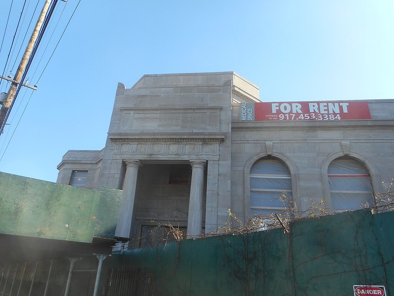 November 2019 photograph of Rockaway Courthouse, under renovations (DanTD)