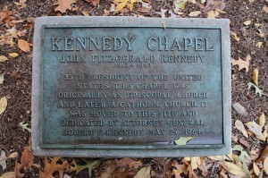 A marker in front of the Kennedy Chapel on the University of West Georgia campus signifies the occasion of Robert Kennedy’s 1964 presence at the groundbreaking for the chapel. Photo By: Michael Alexander