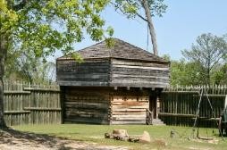 A reconstructed stockade that was built on the original site of the original outpost.