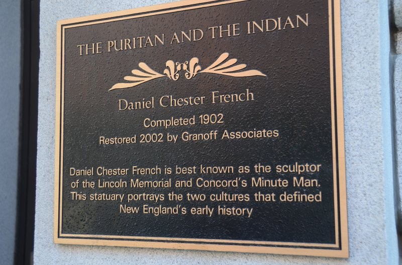 Plaque commemorating Daniel Chester French's sculpture, The Pilgrim and the Indian.