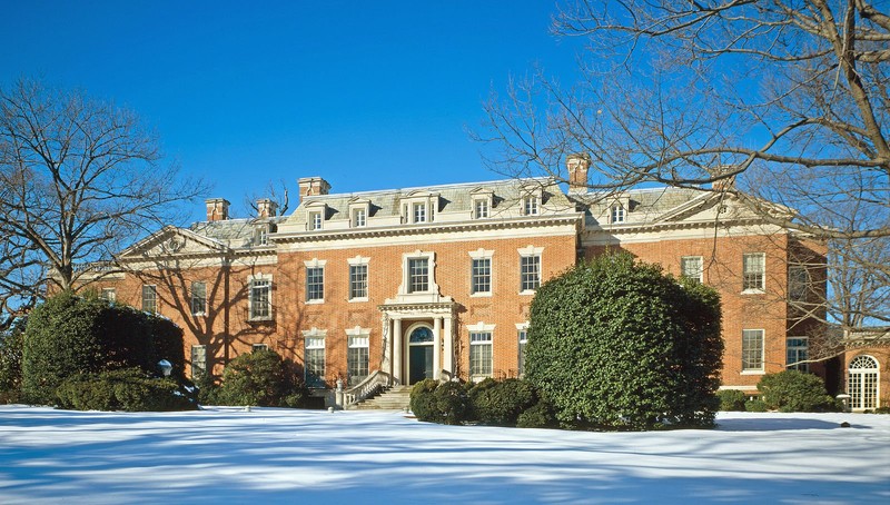 Construction on the Dumbarton Oaks mansion began around 1800 and it expanded numerous times throughout the century. Mildred and Robert Woods Bliss purchased it in 1920 and named it Dumbarton Oaks in 1933. Library of Congress.