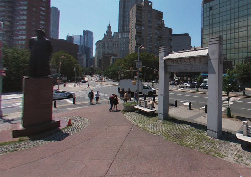 Americans of Chinese Ancestry memorial arch and the Statue of Lin Zexu