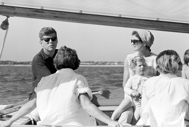 John F. Kennedy sailing wife his family and friends off Hyannis