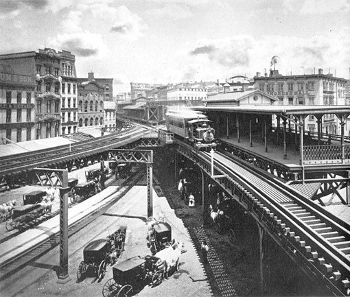 Chatham Square in 1880. Note station and el lines. (image from http://www.columbia.edu/~brennan/beach/chapter19.html http://www.nychinatown.org/chatham.html)