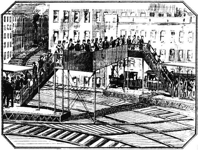 Chatham Square Station, from the Daily Graphic, March 5, 1880. (image from http://www.columbia.edu/~brennan/beach/chapter19.html)