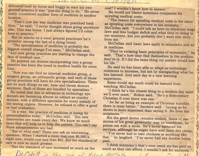 The second page of the article suggesting a "Dr. G.O. McClellan Day."
Source: http://www.wikitree.com/wiki/McClellan-334