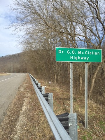 The "Dr. G.O. McClellan Highway" sign on route 10 near Ranger.
