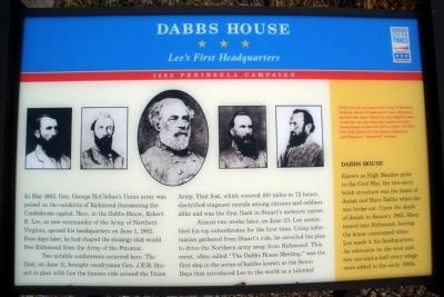 A marker outside of the Dabbs House that displays the 5 commanders who were at the "Dabbs House Meeting" on June 23, 1862