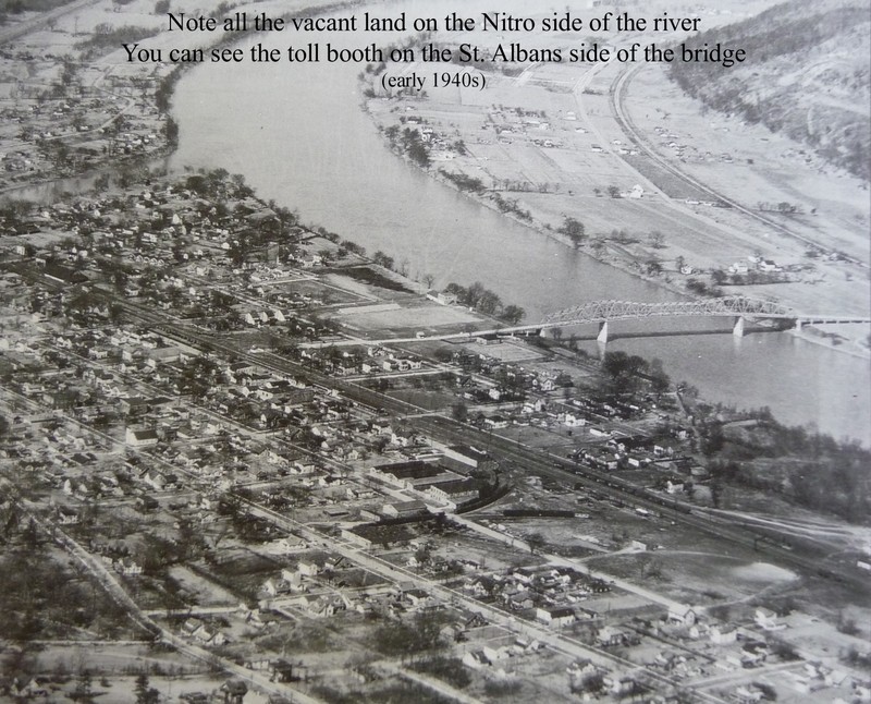 Aerial view of the two cities during the early years of the bridge