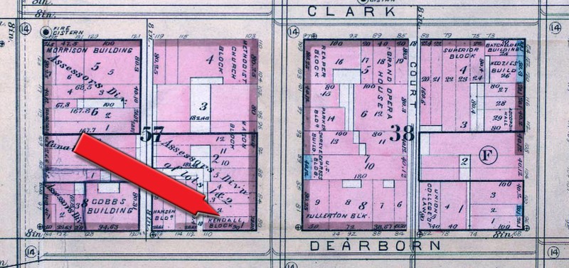 Robinson Fire Map Showing Street Address and Block of the destroyed Kendall Block II