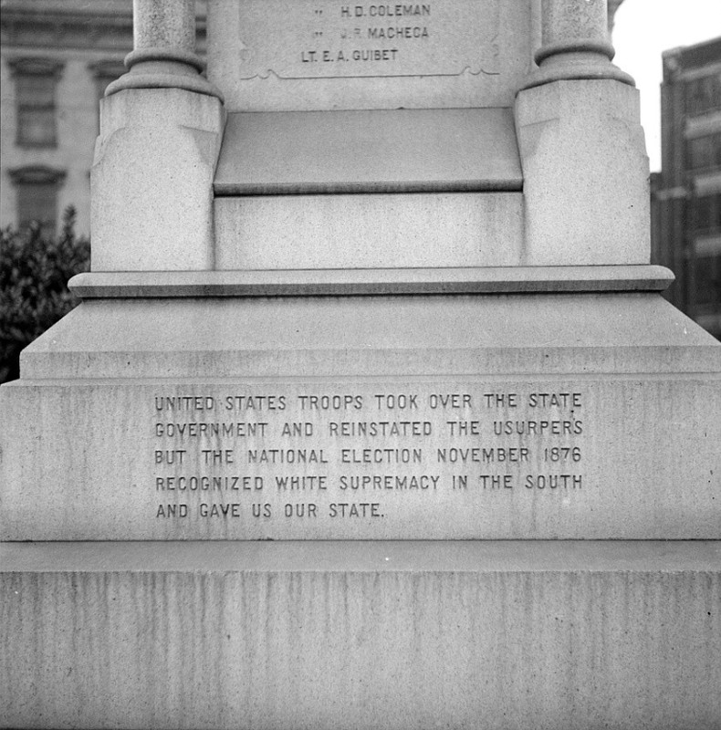 This is one of two inscriptions that demonstrate the original intent of the monument-honoring those who stood for white supremacy. 