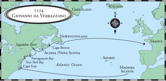 A map of da Verrazzano's voyage (image from Before Winthrop)