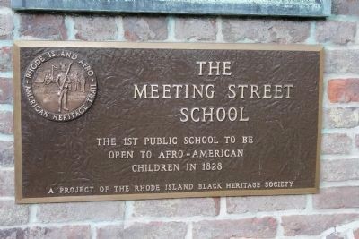 Meeting Street School historic marker, erected by the Rhode Island Black Heritage Society (image from Historic Markers Database)