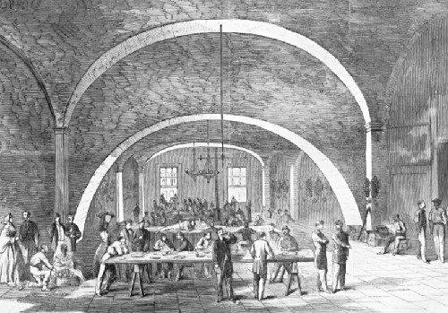 The Union controlled New Orleans for most of the war. This image from Harper's Weekly shows Confederate soldiers held as prisoner in the Custom House.