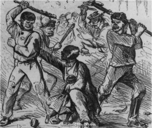 Attacks by white rioters on African Americans occurred in many parts of the country. This is a contemporary depiction of the 1863 New York Draft Riot that occurred four decades after Providence’s Hard Scrabble riot. Photo from authentichistory.com