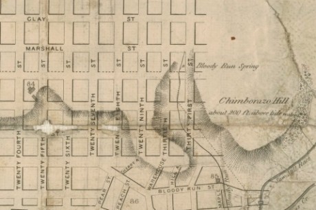 A map of Richmond showing Bloody Run Creek and Spring