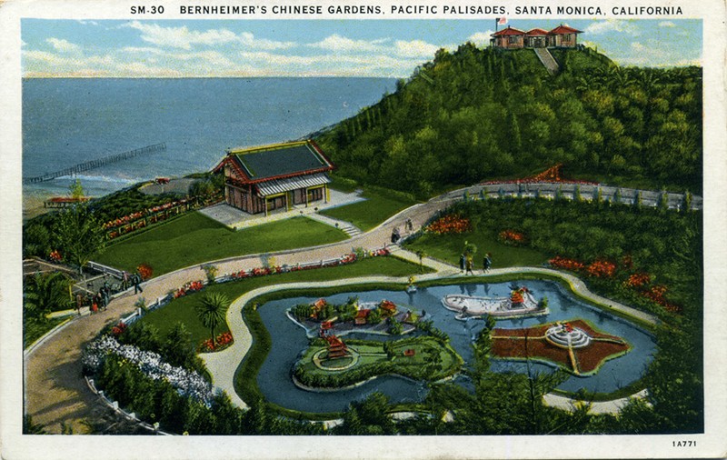 Bernheimer residence and gardens, with miniature landscapes on the pond's islands (www.library.ucla.edu)