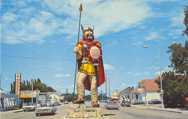 The stone has become an inextricable part of local identity, as indicated by the enormous Viking that greets visitors to Alexandria (www.postcardy.blogspot.com)