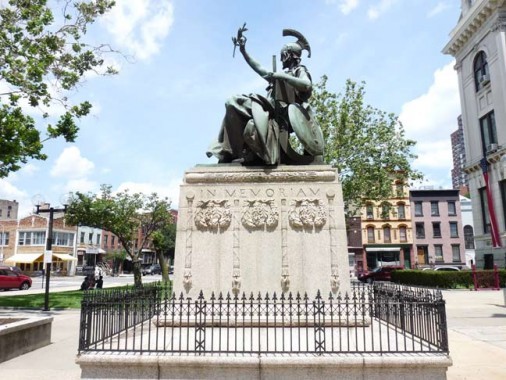 The Soldiers, Sailors and Marines Memorial is located just outside the front of the building. This monument was dedicated on Memorial Day, 1899.