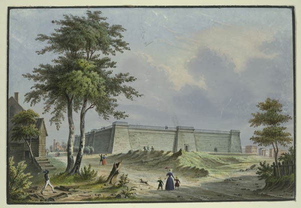 Painting of the Croton Reservoir by Agustus Fay, 1850. This reservoir was on the site that would later become the main branch of the NYPL (image from Bryant Park website)