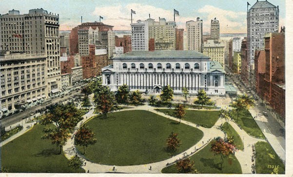 Bryant Park in the early 20th century, facing the New York Public Library (image from Bryant Park official website)