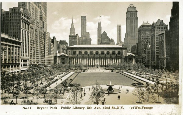 Bryant Park in 1937, facing the New York Public Library (image from Bryant Park official website)