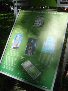 Buildings Overlooking Bryant Park marker (image from Historic Markers Database)