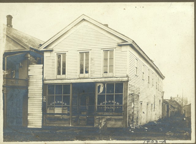 The Parker Coulter building around 1900. This small store is where the original Legislature met.