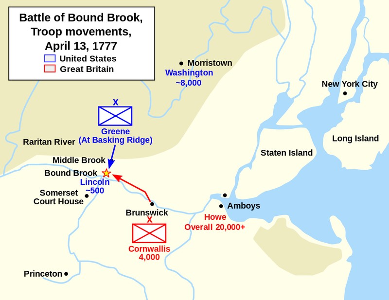 Map of the battle. Washington sent a large force to support the troops at the outpost but it arrived after the British ransacked it.