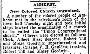 Springfield Daily Republican, August 2 1906. Ten members of Zion Chapel announce their intentions to form an independent church. Clipping from UMass Amherst Public History website.
