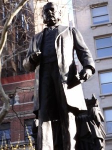 The bronze monument was sculpted by George Edwin Bissell.

