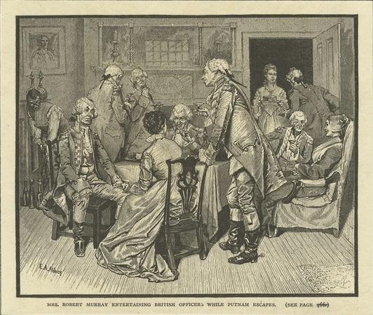 "Mrs. Robert Murray entertaining British officers while Putnam escapes," by E.A. Abbey (image from Ephemeral New York)