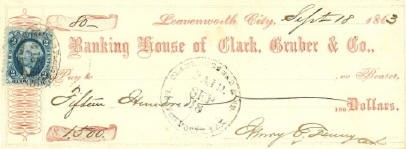 An 1863 check from the Leavenworth office for $1,500.