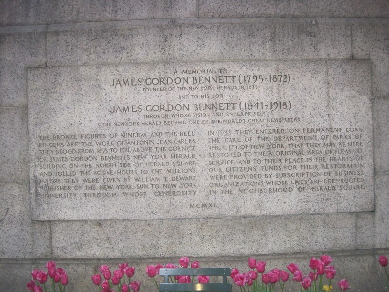 James Gordon Bennett Memorial marker (image from Historic Markers Database)