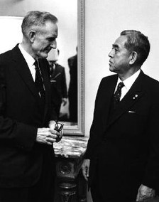 John D. Rockefeller III with Prime Minister Eisaku Sato during his visit to the Japan Society in 1967 (image from the Japan Society)