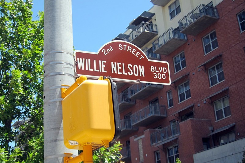 The theater is located on a stretch of 2nd Street that the city renamed "Willie Nelson Blvd"