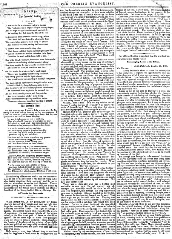 “A Plea for Oppressed” in the Oberlin Evangelist of December 17, 1850. 