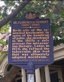 The historical land marker dedicated to Florence Seibert in her home town, Easton, Pennsylvania. 