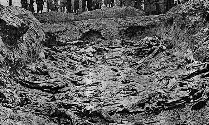 A mass grave at Katyn, 1943