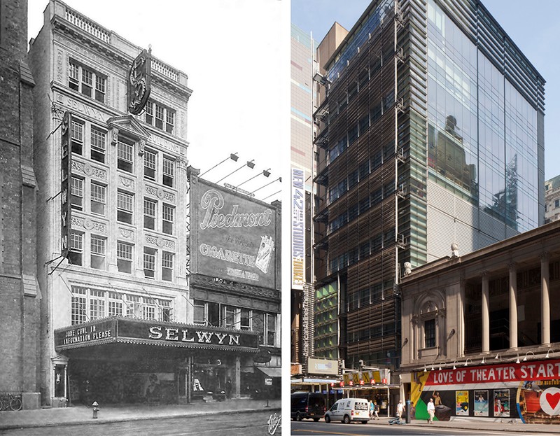 The original Selwyn Theatre and the American Airlines Theatre, then and now (image from Urban Omnibus)