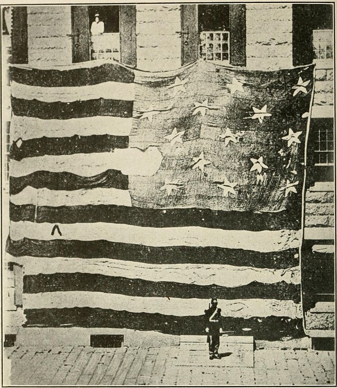 Flag that flew over Fort McHenry in 1814, photographed in 1873