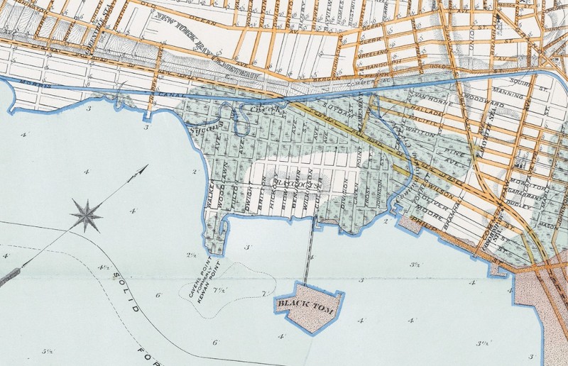 Map showing the location of Black Tom island in 1880 (www.njcu.edu)