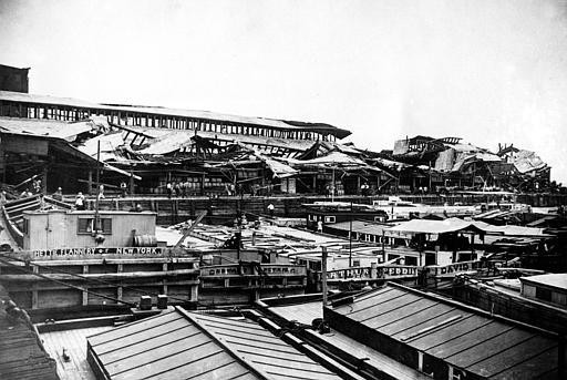 Aftermath of the explosion in 1916, showing the piers that were on Black Tom Island (www.cryptome.org)